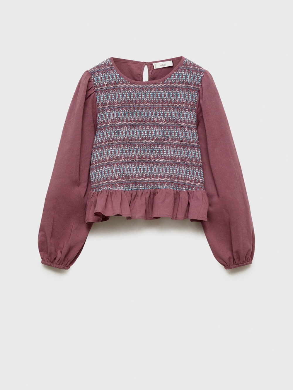 Mango Rose Smocked Peplum Long-Sleeve Top